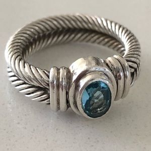 925 Sterling silver cable rope ring with stunning blue stone